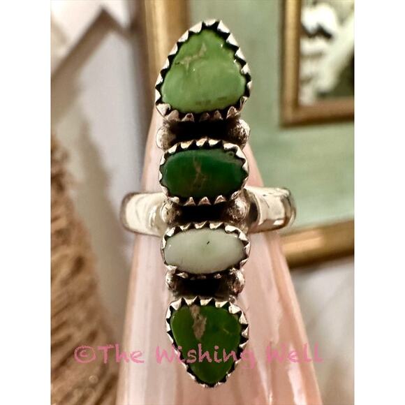 Palomino turquoise four  stone ring sterling silver size 6 dainty - Picture 1 of 4